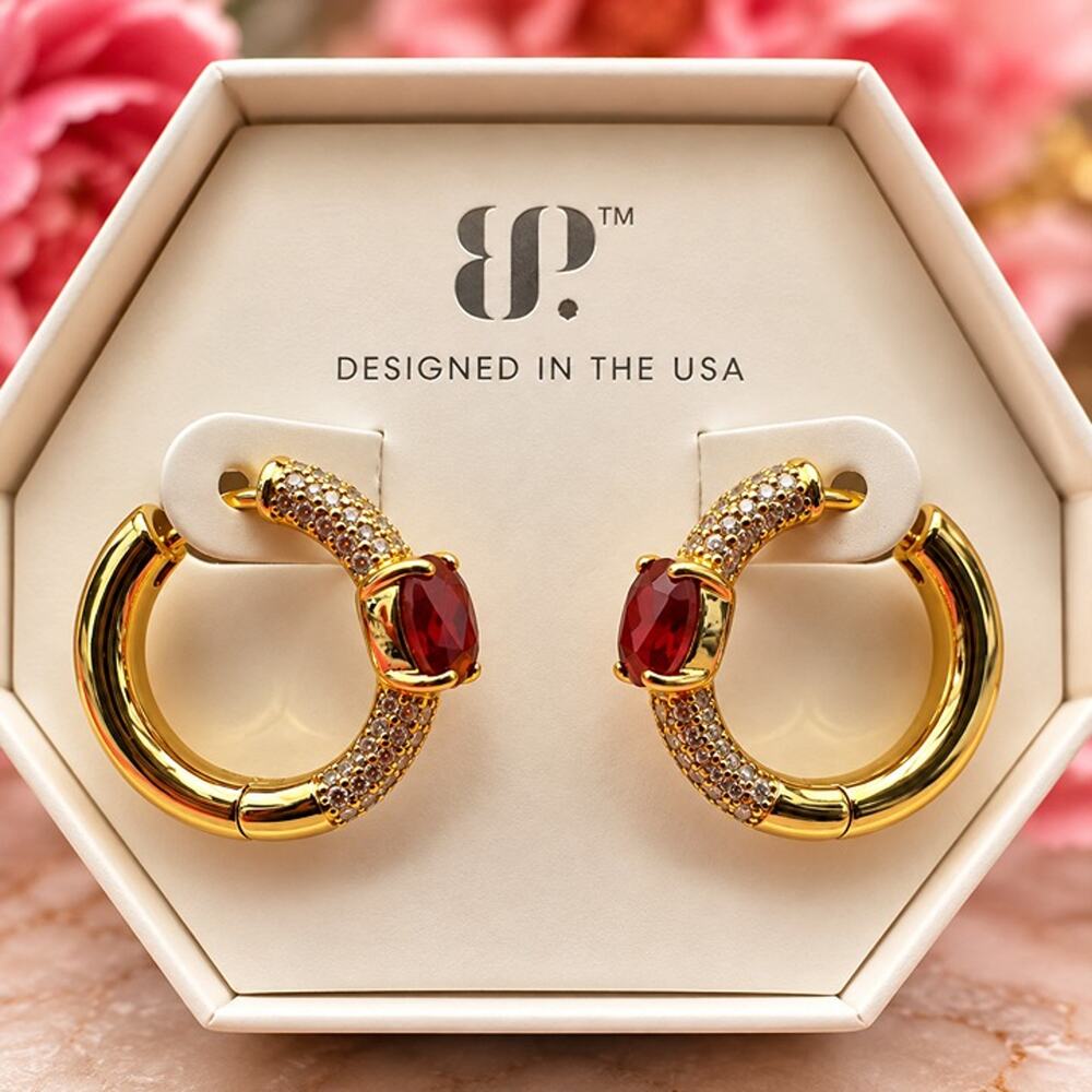 Bomb Party July Birthday 2025 Warm Summer Sunset Gold Hoop Earrings